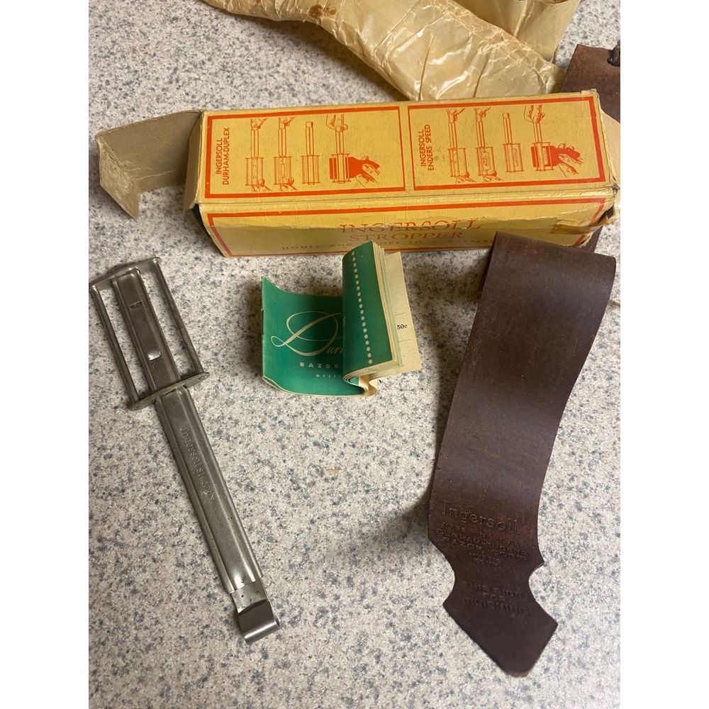Vintage Ingersoll Stropper Razor Blade Sharpener 1930s 1940s Leather Strop Box
